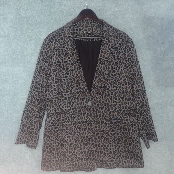 Diane Gilman Womens Leopard Print Blazer Size 1X Mob Wife Office Neutral Career - Picture 1 of 13